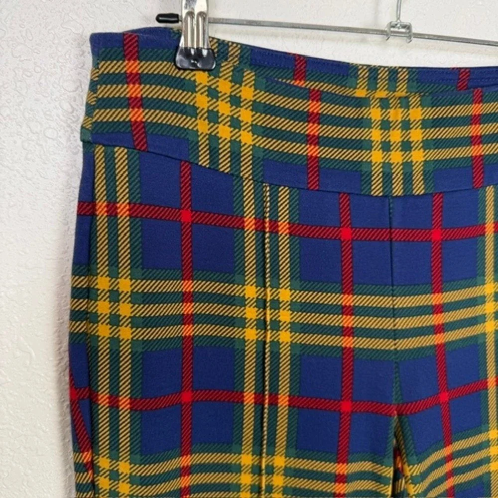 J.McLaughlin Masie Pant Trousers Plaid Blue Yellow Red Stretch Pull On XS